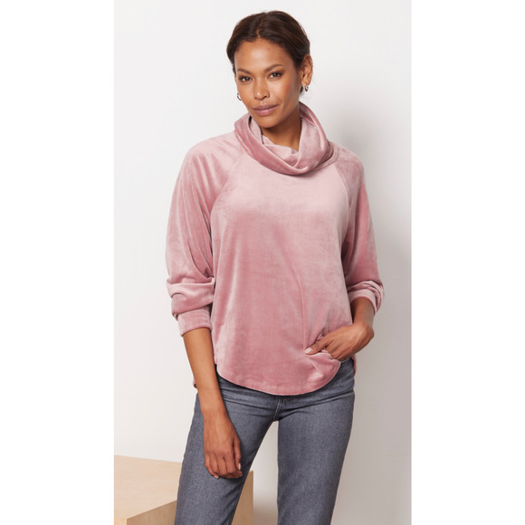 Evereve Womens Mauve Milo Cozy Funnel Pullover Turtleneck Velvet Size Small NWT